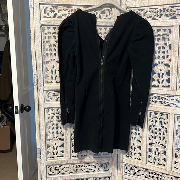 Raw Hem Long Sleeve Dress Black with Zipper back and sleeves. Size Small - Picture 6 of 8